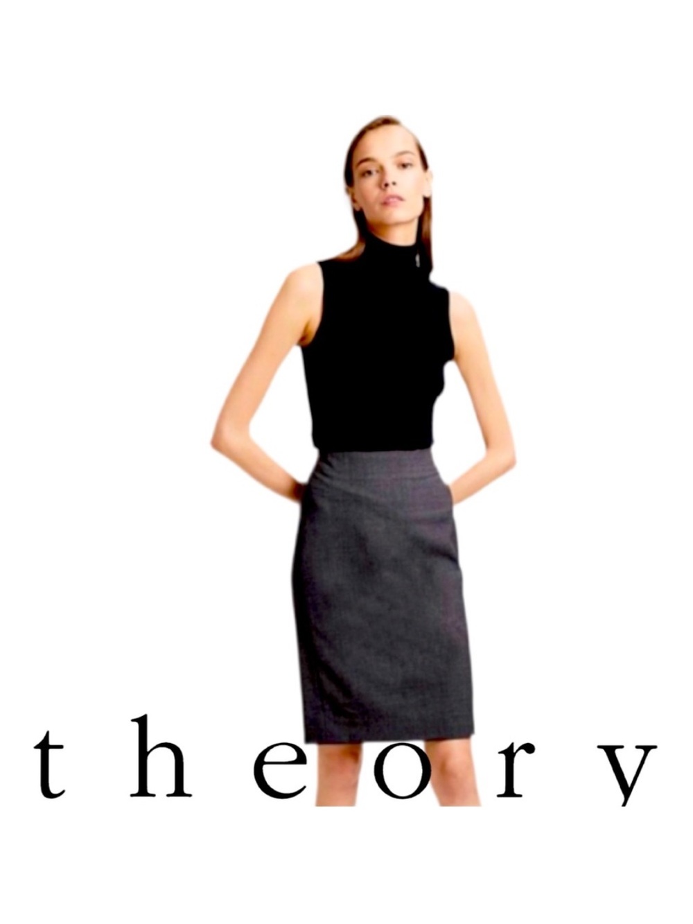 THEORY | NWT Golca 2 Urban Pencil Skirt Charcoal Grey Wool Blend Made In USA